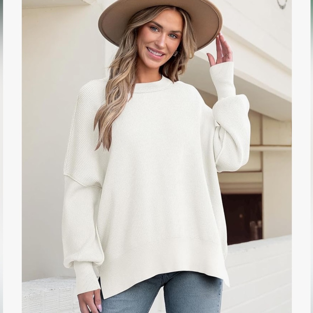 Oversized Ribbed Crewneck Batwing Sweater